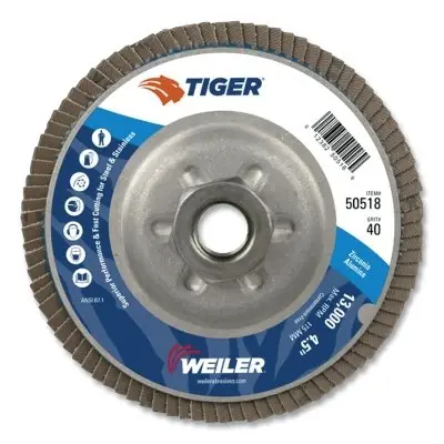 Must Have Weiler 50518 Tiger Disc Angled Style Flap Disc 40 Grit 13000 RPM 5/8-11 UNC