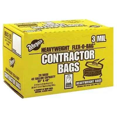 Luxury Warp Brothers HB42-20 Flex-O-Bag Trash Can Liners and Contractor Bags 42 gal 3 mil 33 in x 48 in Black Heavyweight