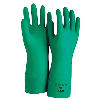 Ansell 100015 AlphaTec Solvex 37-175 Nitrile Gloves Gauntlet Cuff Cotton Flock Lined Size 9 Green 17 mil Order Now