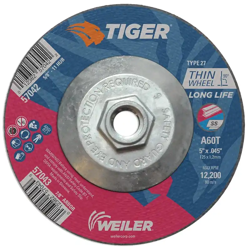 Luxury Weiler 57042 Type 27 Cutting Wheel 5 x 0.045 x 5/8-11 Hub A60T Pack of 10