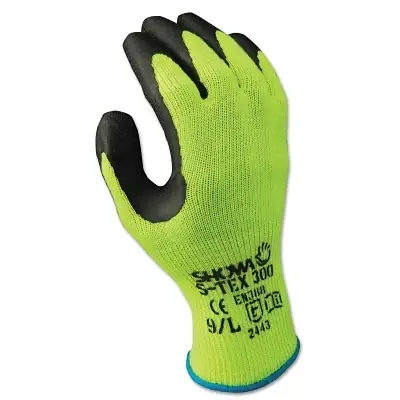 SHOWA S-TEX300S-07 S-Tex 300 Rubber Palm-Coated Gloves Small Black/Hi-Viz Yellow Authentic