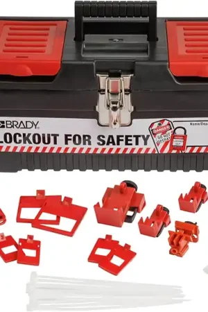 Best Choice Brady 153670 Electrical Lockout Tagout Kit - Hasps Clamp on Universal Multipole Circuit Breaker Lockouts Loto Tags Plug Cable Lockout 3 Red Keyed Different Safety Padlocks (1 Key Per Lock)