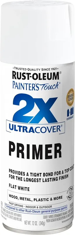 Rust-Oleum 334019 Painter's Touch 2X Ultra Cover Spray Primer, 12 oz, Flat White Luxury