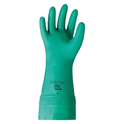 Ansell 102940 AlphaTec Solvex 37-165 Nitrile Gloves Gauntlet Cuff Unlined Size 10 Green 22 mil Certified
