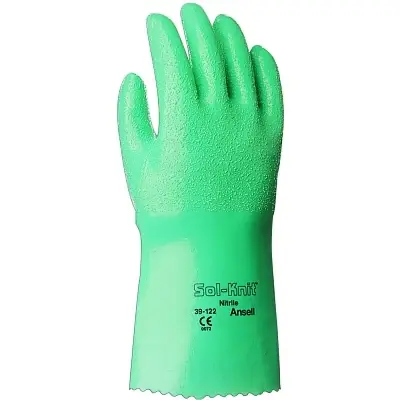 Bargain Ansell 103708 39-122 12 in Reinforced Nitrile Gloves, Gauntlet Cuff, Interlock Knit Cotton Lined, Size 7, Green