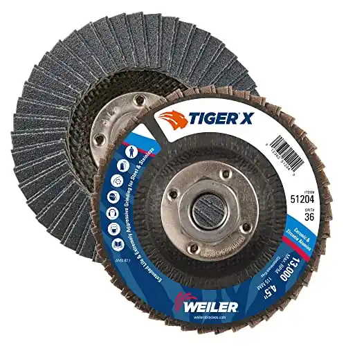 Trusted Brand Weiler 51204 Tiger X Flap Disc 36 Grit 4-1/2 Pack of 10