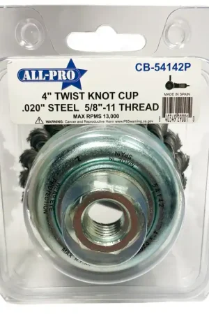 Authentic All-Pro CB-54142P 4 inches Twist Knot Cup, .020 inches Steel, Clamshell