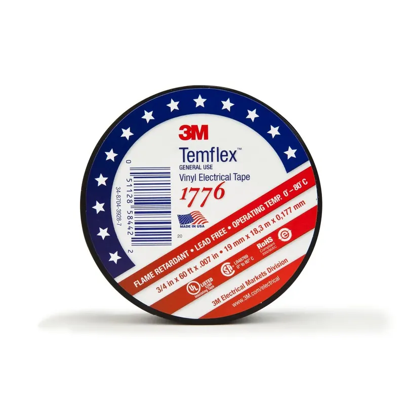 3M 7010398066 Temflex Vinyl Electrical Tape 1776 3/4 inches x 60 Feet Roll 100 Per Case In Demand