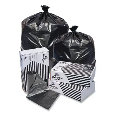 Markdown Pitt Plastics B73310XK Black Star Can Liner 12 to 16 gal 0.35 mil 24 in W x 32 in H