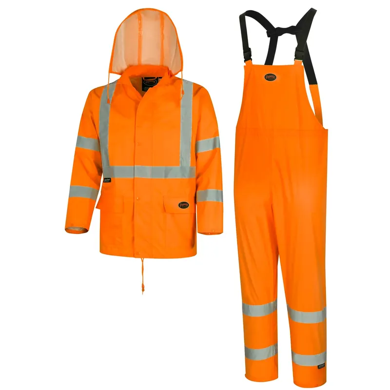 In Demand Pioneer V1080350U-4XL High Visibility Rain Gear Safety Jacket and Bib Pants, 4X-Large, Orange