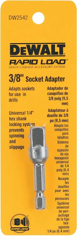 Dewalt DW2542 1/4-Inch Hex Drive to 3/8-Inch Socket Adapter Silver Next Day Delivery