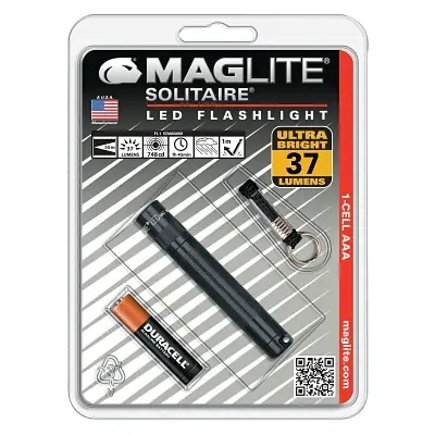 MAG-Lite SJ3A016 Solitaire LED AAA Flashlight, 47 Lumens, Black Crafted