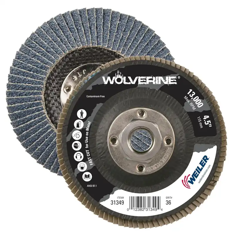 Seasonal Sale Weiler 31349 Wolverine Abrasive Flap Disc 36 Grit Zirconia Alumina 4-1/2 x 5/8-11 UNC Nut