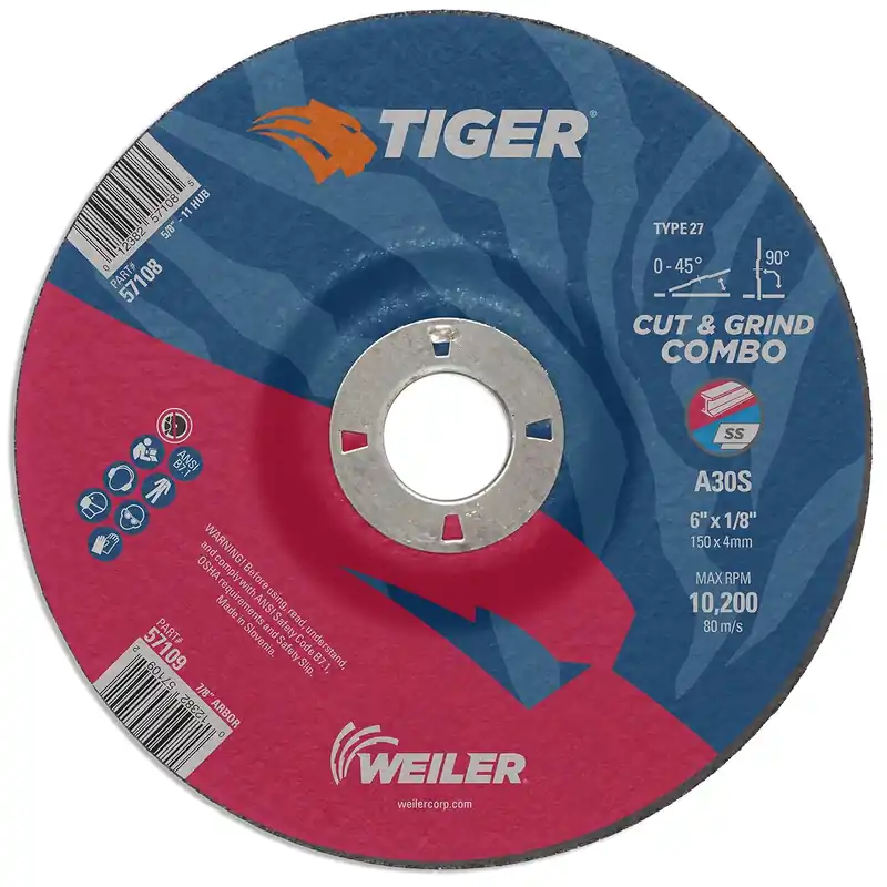 Weiler 57109 6 x 1/8 Tiger AO Type 27 Combination Wheel A30S 7/8 A.H Pack of 25 New Release