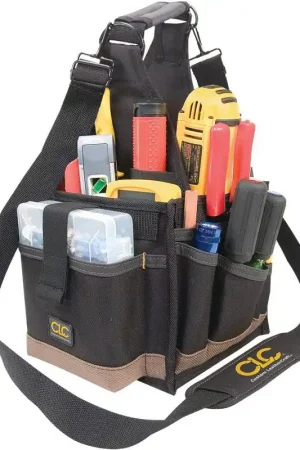 Super Sale CLC Custom Leather Craft 1526 Tool Carrier Bag 8 x 8 in. Black/Khaki Fabric Multi-Compartment Tool Tote