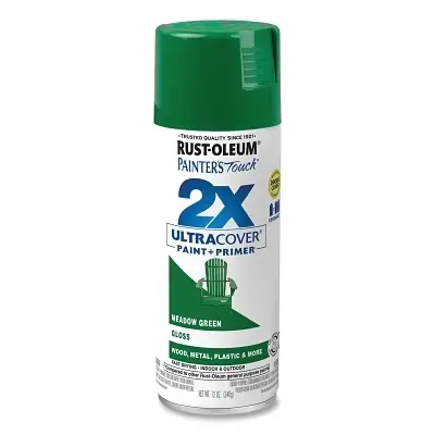 Best Choice Rust-Oleum 334039 Painter's Touch 2X Ultra Cover Gloss Spray Paints + Primer, 12 oz, Aerosol Can, Meadow Green