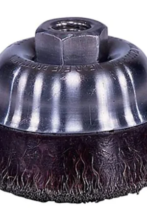 Affordable Weiler 35406 Polyflex Encapsulated Wire Cup Brush 3-1/2 Inch .014 Steel Fill 5/8-11 UNC Nut Made in USA