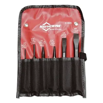 Professional Grade Mayhew Tools 61005 6 Pc Punch & Chisel Kit Round Beveled Pointed