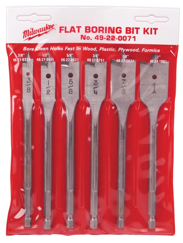 Free Returns Milwaukee 49-22-0071 6 Piece 6 Flat Wood Boring Bit Set